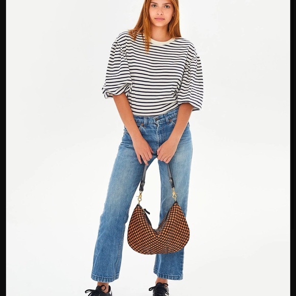 Clare V Moyen Messenger Bag Black and Tan Woven - Picture 11 of 13